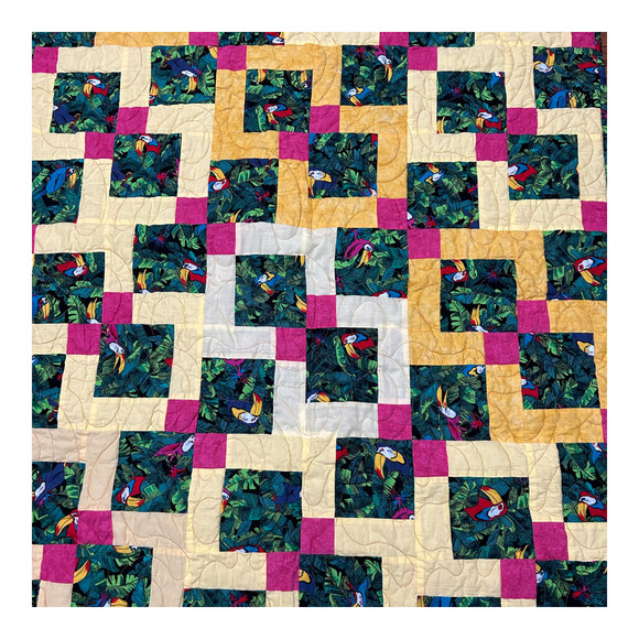 Hanmade Quilted Throw Tucan Bird Quilt Blanket 36" x 48" Tropical Forest - Picture 13 of 16